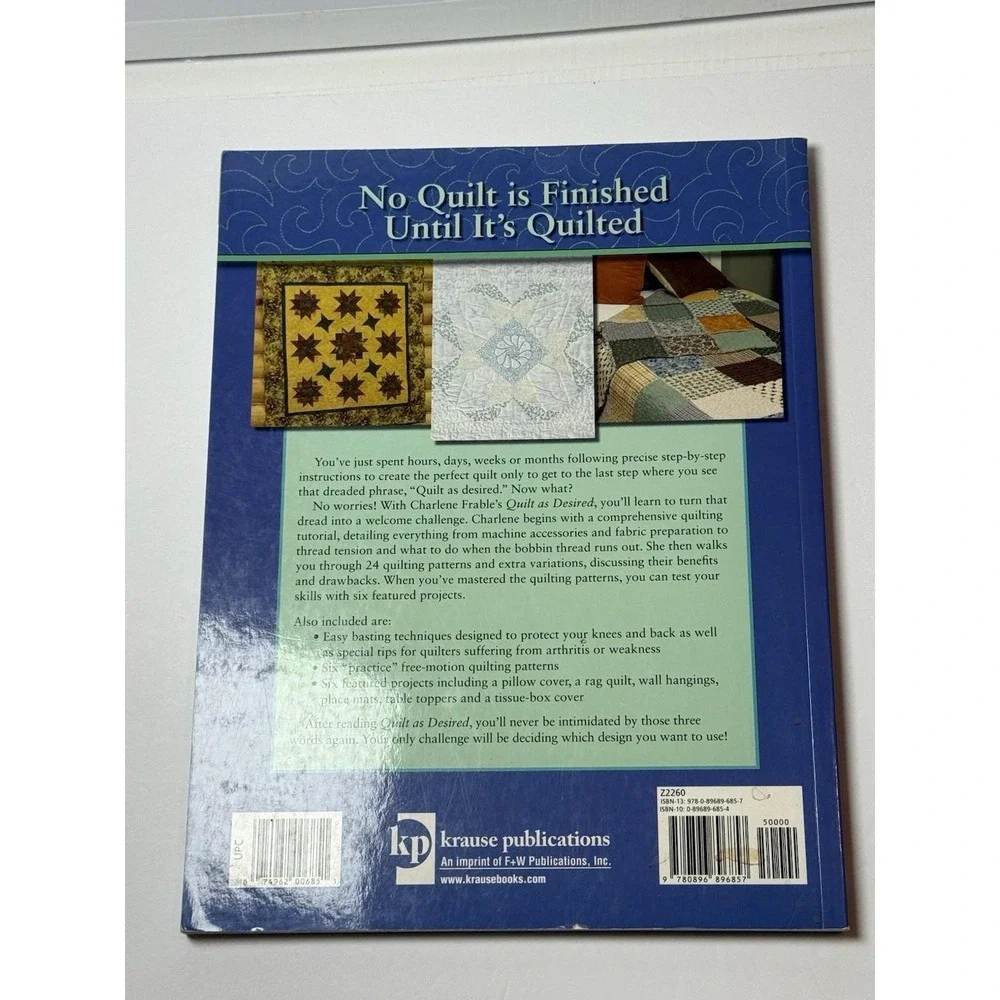 Quilt‎ as Desired Straight Line Free Motion Quilting Book Charlene C Frable